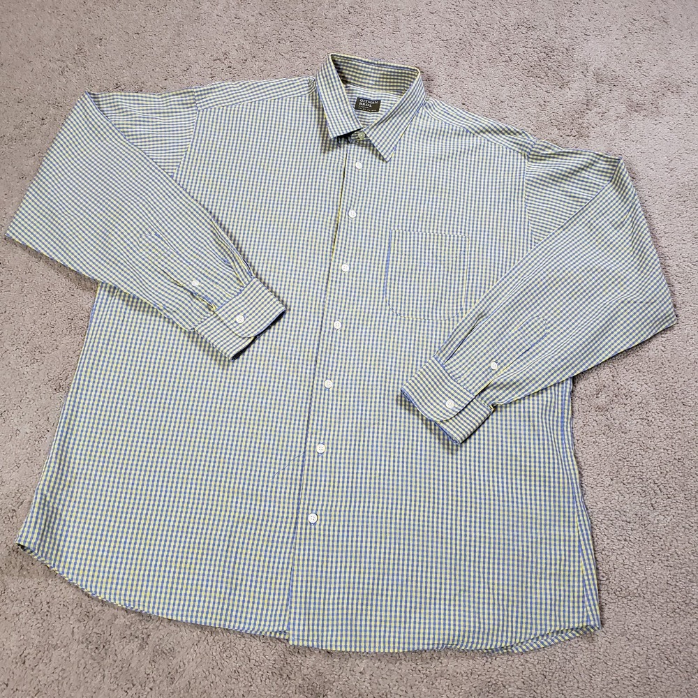 Gitman Bros Shirt Men Large Yellow Blue Micro Check Long Sleeve USA Casual - Picture 3 of 11